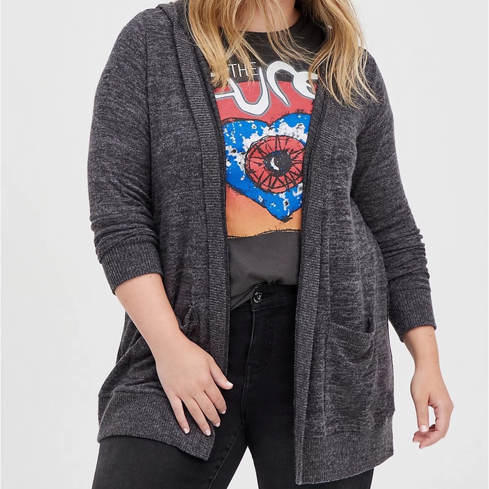 HOODED CARDIGAN - SUPER SOFT PLUSH CHARCOAL - Torrid 3